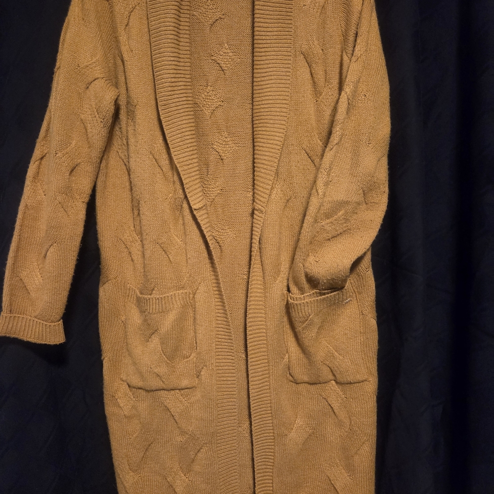 GUESS Cozy Open-Front Cable Knit Cardigan - Mustard - Sz L
